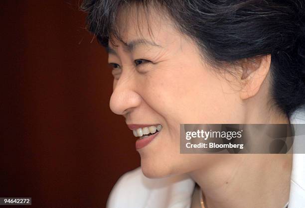 Park Guen-Hye, presidential hopeful and one of the candidates for South Korea's main opposition Grand National Party, speaks during a dinner...