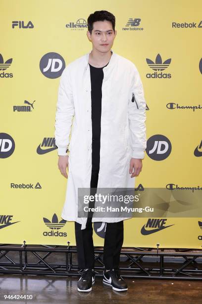 Lee Jong-Hyun of South Korean boy band CNBLUE attends the photocall for 'JD Sports' launch on April 13, 2018 in Seoul, South Korea.