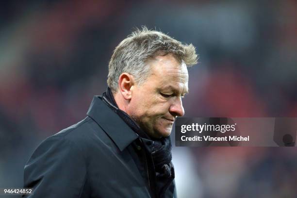 Frederic Hantz, head coach of Metz during the Ligue 1 match between Rennes and Metz at Roazhon Park on April 14, 2018 in Rennes, .