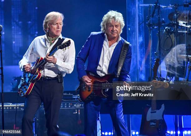 Inductees John Lodge and Justin Hayward of The Moody Blues perform 33rd Annual Rock & Roll Hall of Fame Induction Ceremony at Public Auditorium on...