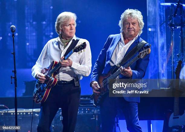 Inductees John Lodge and Justin Hayward of The Moody Blues perform 33rd Annual Rock & Roll Hall of Fame Induction Ceremony at Public Auditorium on...