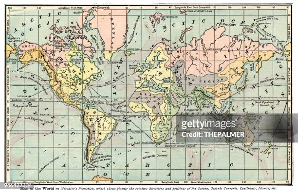 stockillustraties, clipart, cartoons en iconen met kaart van de wereld 1889 - mapa mundi