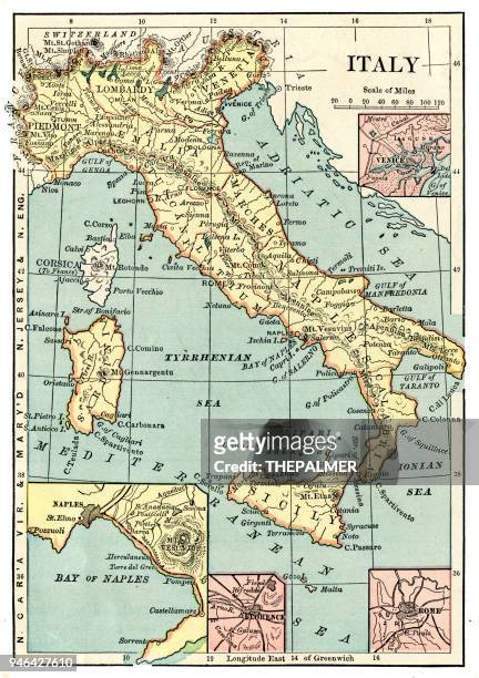 ilustrações, clipart, desenhos animados e ícones de mapa da itália, 1889 - piemonte