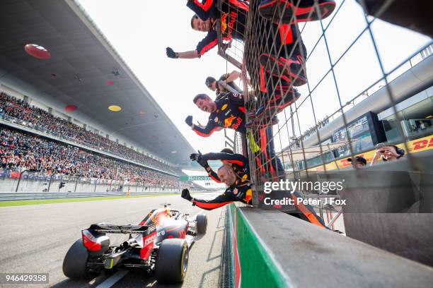 Daniel Ricciardo of Australia and Red Bull Racing wins the Formula One Grand Prix of China at Shanghai International Circuit on April 15, 2018 in...