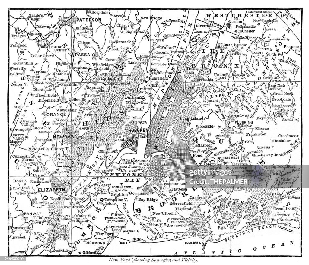 Mapa de Nueva York y cercanías 1889