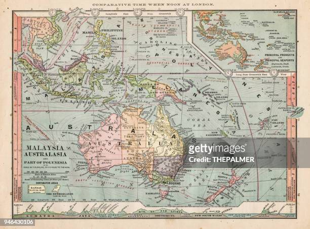 illustrations, cliparts, dessins animés et icônes de carte de l’australasie 1889 - les rois du monde