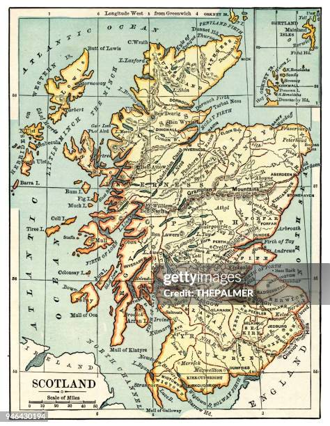 ilustrações de stock, clip art, desenhos animados e ícones de map of scotland 1889 - escócia