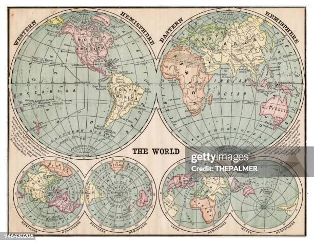 stockillustraties, clipart, cartoons en iconen met kaart van de wereld 1889 - mappa mundi