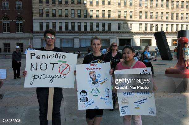 Hundreds of protesters gathered for a rally in Thomas Paine Plaza in downtown Philadelphia in support of science, even as science deniers populate...