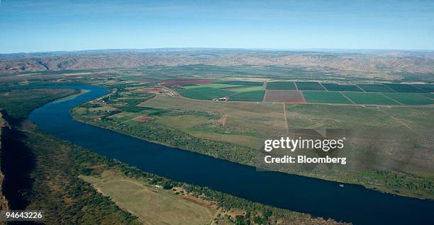 An aerial view of the Ord River irrigation area in Kununurra, Western Australia, on Monday, June 4, 2007.