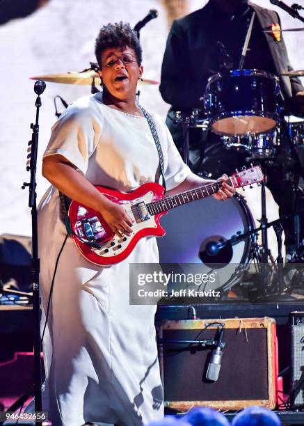 Musician Brittany Howard performs during the 33rd Annual Rock & Roll Hall of Fame Induction Ceremony at Public Auditorium on April 14, 2018 in...