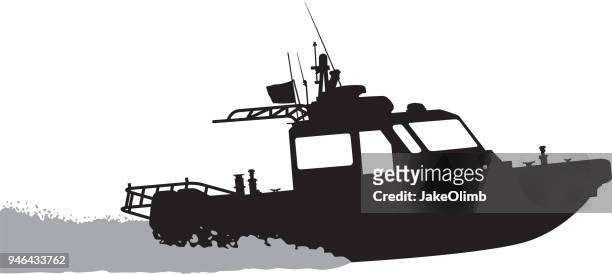 boat silhouette - motorboating stock illustrations