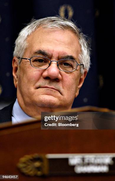 Representative Barney Frank, a Democrat from Massachusetts, chairman of the House Financial Services Committee, looks on during a committee hearing...