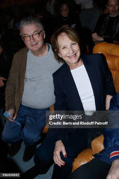 Dominique Besnehard and Nathalie Baye attend Sylvie Vartan performs at Le Grand Rex on April 14, 2018 in Paris, France.