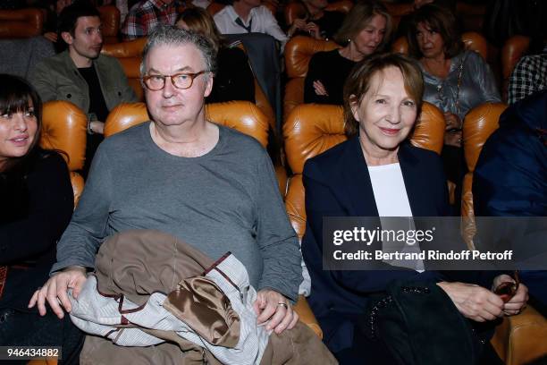 Dominique Besnehard and Nathalie Baye attend Sylvie Vartan performs at Le Grand Rex on April 14, 2018 in Paris, France.