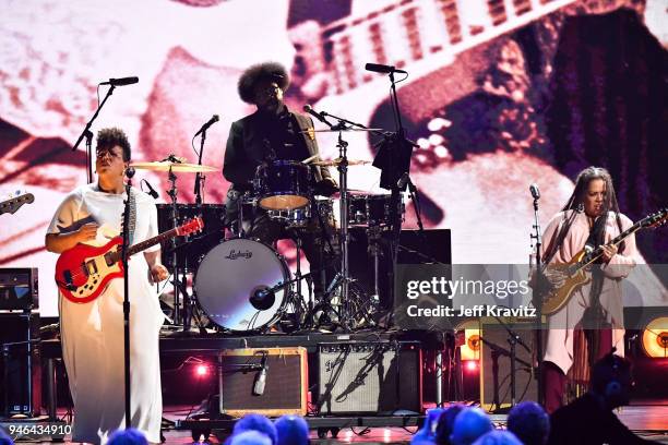 Musician Brittany Howard and Felicia Collins performs during the 33rd Annual Rock & Roll Hall of Fame Induction Ceremony at Public Auditorium on...