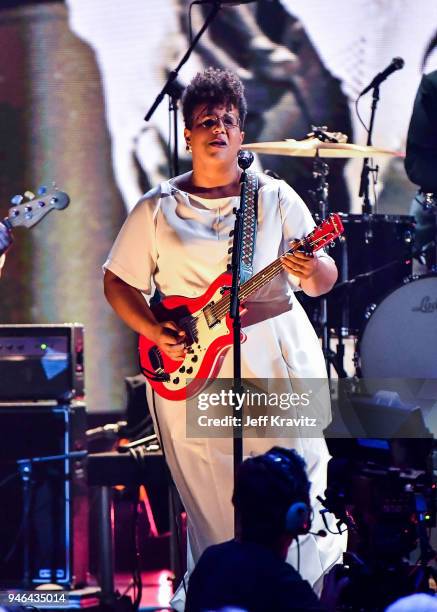 Musician Brittany Howard performs during the 33rd Annual Rock & Roll Hall of Fame Induction Ceremony at Public Auditorium on April 14, 2018 in...