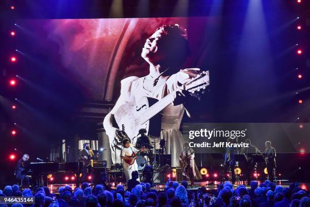 Musician Brittany Howard performs during the 33rd Annual Rock & Roll Hall of Fame Induction Ceremony at Public Auditorium on April 14, 2018 in...