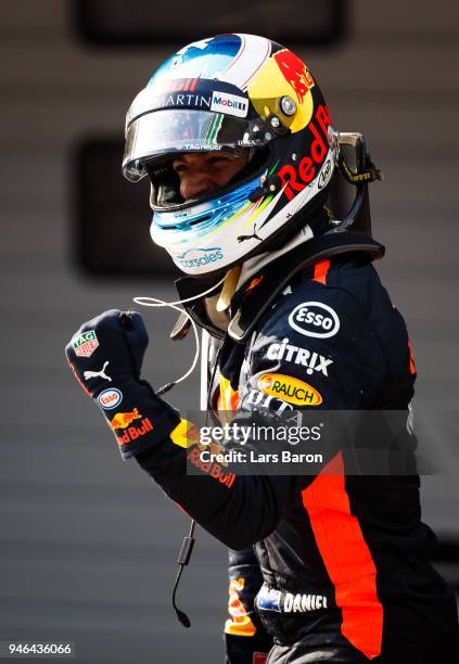 Race winner Daniel Ricciardo of Australia and Red Bull Racing celebrates in parc ferme during the Formula One Grand Prix of China at Shanghai...