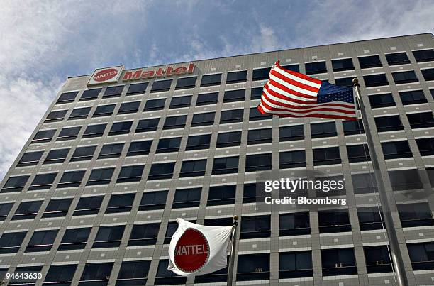 Flags fly outside Mattel headquarters in el Segundo, California, Tuesday, Aug. 14, 2007. Mattel Inc. Is recalling 18.6 million Chinese-made products...