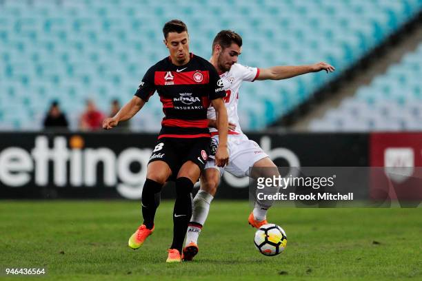 Roly Bonevacia of the Western Sydney Wanderers competes for the ball during the round 27 A-League match between the Western Sydney Wanderers and...