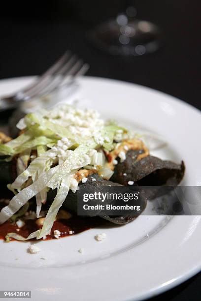 The Poblano Style Braised Short Rib Flauta is arranged at Johnny Utah's in Rockefeller Center, New York, on Aug. 10, 2007. Johnny Utah's serves beef,...