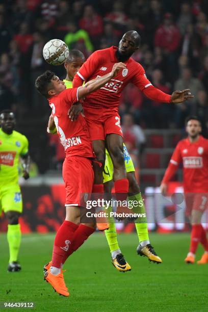 Rangelo Janga forward of KAA Gent, Zinho Vanheusden defender of Standard Liege, Pedro Luis Cavanda midfielder of Standard Liege during the Jupiler...