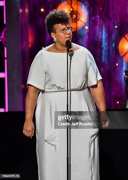 Musician Brittany Howard speaks during the 33rd Annual Rock & Roll Hall of Fame Induction Ceremony at Public Auditorium on April 14, 2018 in...