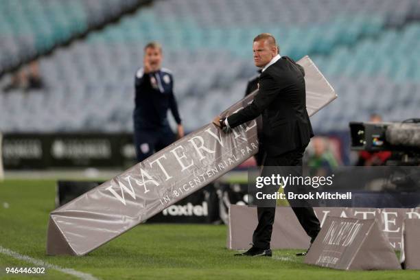 Western Sydney Wanderers coach Josep Gombau shows his frustration during the round 27 A-League match between the Western Sydney Wanderers and...