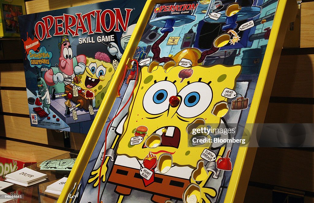 A SpongeBob version of the game Operation sits on display in