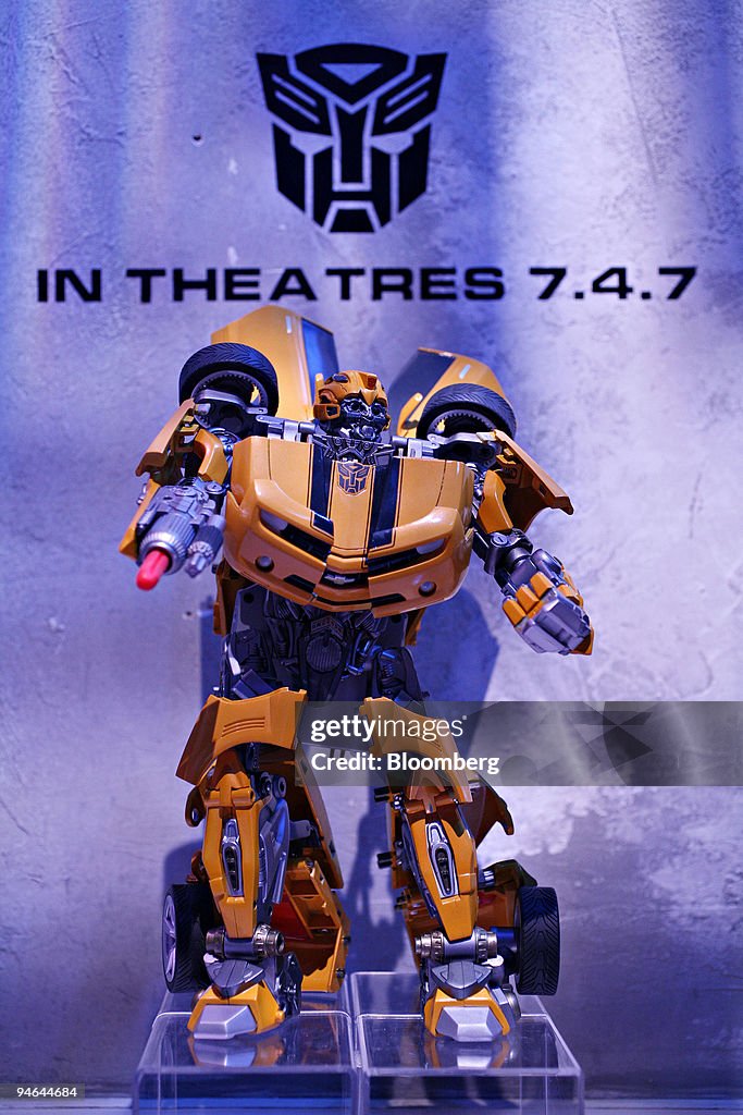 The Transformers character 'Ultimate Bumblebee' stands on display