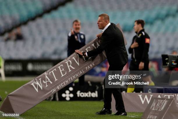 Western Sydney Wanderers coach Josep Gombau shows his frustration during the round 27 A-League match between the Western Sydney Wanderers and...