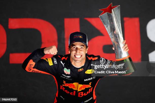 Race winner Daniel Ricciardo of Australia and Red Bull Racing celebrates after the Formula One Grand Prix of China at Shanghai International Circuit...