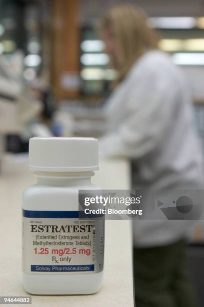 Bottle of the menopause treatment drug Estratest is pictured in the Skenderian Apothecary in Cambridge, Massachusetts on Monday, October 2, 2006.