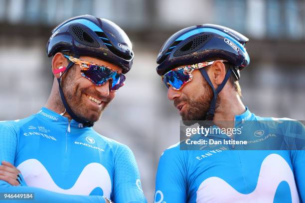 Start / Podium / Alejandro Valverde Belmonte of Spain and Movistar Team / Jose Joaquin Rojas Gil of Spain and Movistar Team / during the 53rd Amstel...