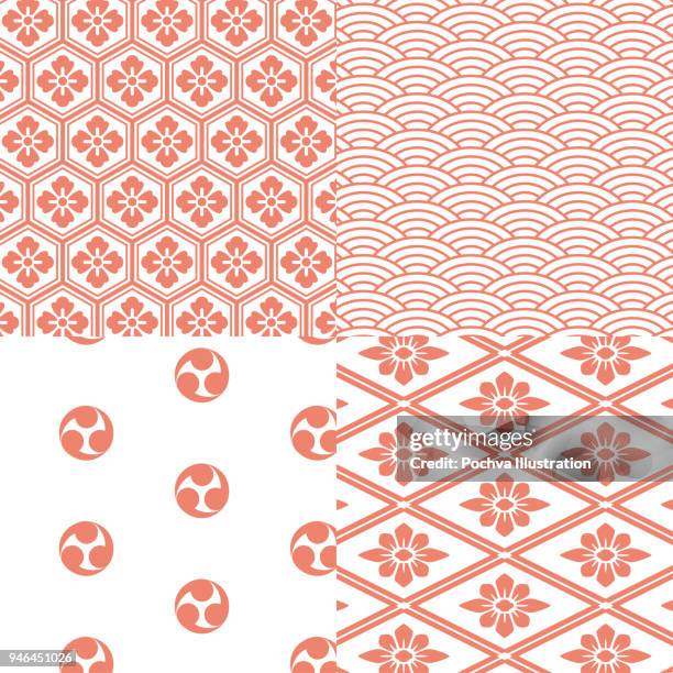 japanese traditional style seamless pattern set - japan wave pattern stock illustrations