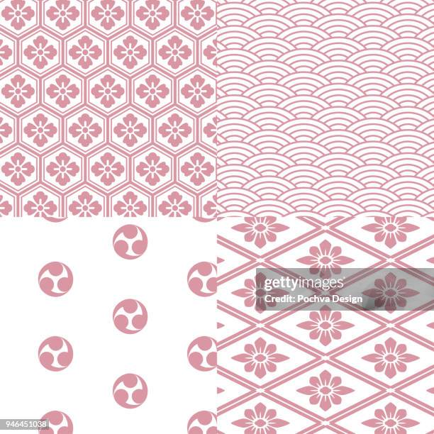 Japanese Traditional Style Seamless Pattern Set High-Res Vector Graphic