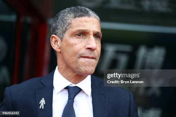 Chris Hughton, Manager of Brighton and Hove Albion looks on prior to the Premier League match between Crystal Palace and Brighton and Hove Albion at...