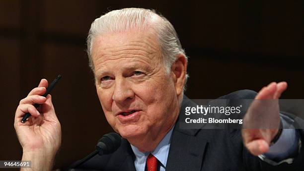 Iraq Study Group co-chair James A. Baker III speaks during a hearing of the Senate Armed Services Committee, Thursday, December 7 in Washington, D.C....
