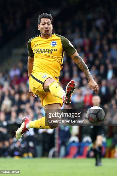 Leonardo Ulloa of Brighton & Hove Albion in action during the Premier League match between Crystal Palace and Brighton and Hove Albion at Selhurst...