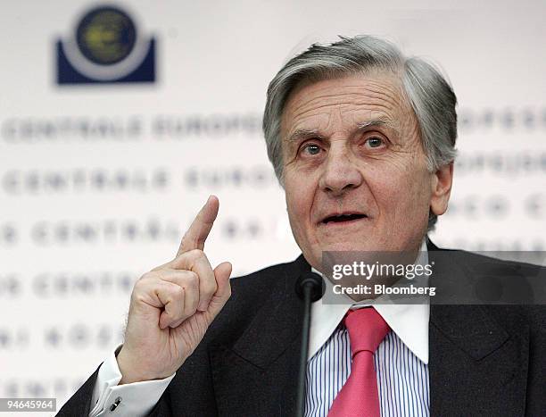European Central Bank President Jean-Claude Trichet speaks during the Bank's press conference after its governing council's monthly rate meeting in...