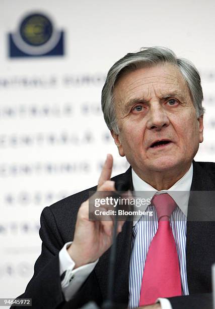 European Central Bank President Jean-Claude Trichet speaks during the Bank's press conference after its governing council's monthly rate meeting in...