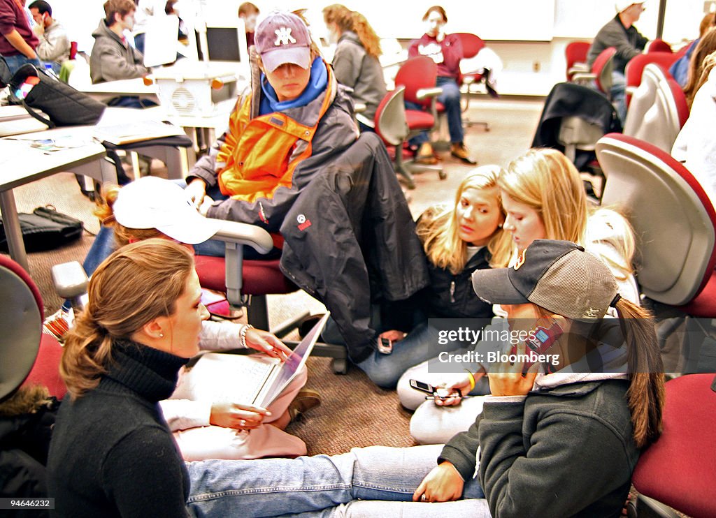 Students at Virginia Tech University sit in a classroom duri