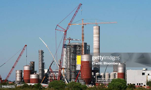 The cellulose pulp mill is under construction by Finish company Botnia Engineering in Fray Bentos, Uruguay, Saturday, Feb. 10, 2007. Angry dwellers...