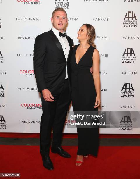 Tom Burgess and Tahlia Giumelli attend the 2018 Australian Hair Fashion Awards at Luna Park on April 15, 2018 in Sydney, Australia.