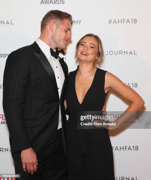 Tom Burgess and Tahlia Giumelli attend the 2018 Australian Hair Fashion Awards at Luna Park on April 15, 2018 in Sydney, Australia.