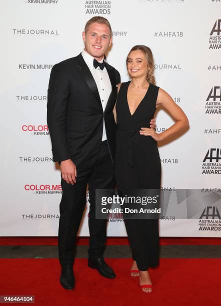 Tom Burgess and Tahlia Giumelli attend the 2018 Australian Hair Fashion Awards at Luna Park on April 15, 2018 in Sydney, Australia.