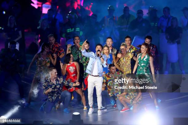 Guy Sebastian performs during the Closing Ceremony for the Gold Coast 2018 Commonwealth Games at Carrara Stadium on April 15, 2018 on the Gold Coast,...