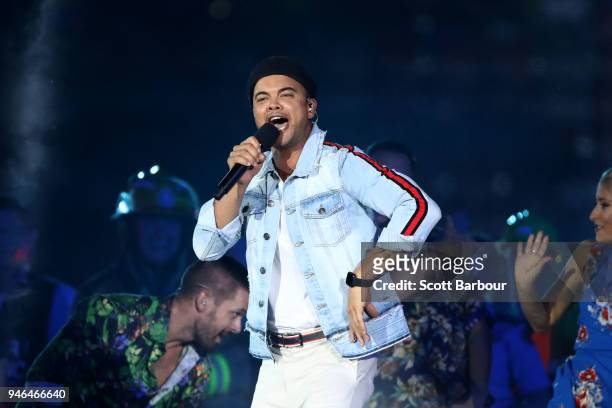 Guy Sebastian performs during the Closing Ceremony for the Gold Coast 2018 Commonwealth Games at Carrara Stadium on April 15, 2018 on the Gold Coast,...