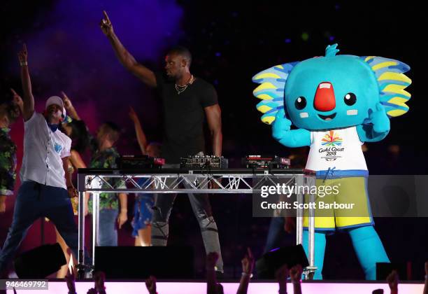 Usain Bolt performs during the Closing Ceremony for the Gold Coast 2018 Commonwealth Games at Carrara Stadium on April 15, 2018 on the Gold Coast,...